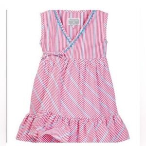 Rockin Baby Pink Blue Stripe Wrap Dress Ruffle Hem Kids Size 2T